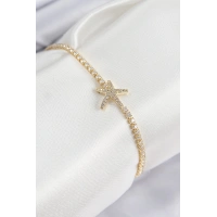 Pirinç Zirkon Taşlı Deniz Yıldızı Model Gold Renk Kadın Bileklik