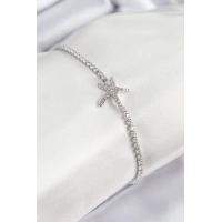 Pirinç Zirkon Taşlı Deniz Yıldızı Model Gümüş Renk Kadın Bileklik