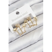 Pirinç Zirkon Taşlı Deniz Yıldızı ve İstiridye Model Gold Renk Kadın Küpe