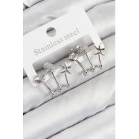 Pirinç Zirkon Taşlı Deniz Yıldızı ve İstiridye Model Gümüş Renk Kadın Küpe