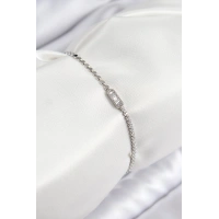 Pirinç Zirkon Taşlı Dikdörtgen Model Ezme Zincir Gümüş Renk Kadın Bileklik