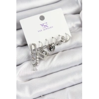 Pirinç Zİrkon Taşlı Dikdörtgen Model Gümüş Renk 3lü Çift Kadın Küpe