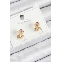 Pirinç Zirkon Taşlı Dondurma Model Gold Renk Çocuk Küpe