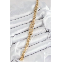 Pirinç Zirkon Taşlı Ezme Küba Zincir Model Gold Renk Kadın Bileklik