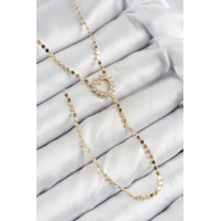 Pirinç Zirkon Taşlı Ezme Zincirli Kalp Model Gold Renk Y Kolye