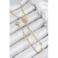 Pirinç Zirkon Taşlı Ezme Zincirli Kutup Yıldızı Model Gold Renk Y Kolye