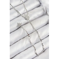 Pirinç Zirkon Taşlı Ezme Zincirli Kutup Yıldızı Model Gümüş Renk Y Kolye