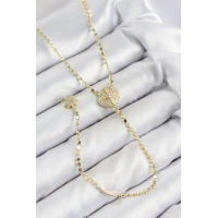 Pirinç Zirkon Taşlı Ezme Zincirli Madalyon Model Gold Renk Y Kolye