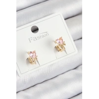 Pirinç Zirkon Taşlı Fiyonklu Kalp Model Gold Renk Çocuk Küpe