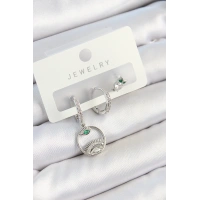 Pirinç Zirkon Taşlı Göz Ve Baykuş Model Gümüş Renk 3lü Çift Kadın Küpe Set