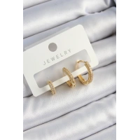 Pirinç Zirkon Taşlı Halka Model Gold Renk 3lü Çift Kadın Küpe Set