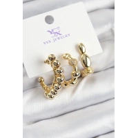 Pirinç Zİrkon Taşlı Halka Model Gold Renk 3lü Kadın Küpe