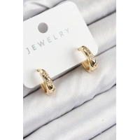 Pirinç Zirkon Taşlı Halka Model Gold Renk Kadın Küpe