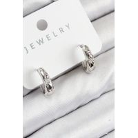 Pirinç Zirkon Taşlı Halka Model Gümüş Renk Kadın Küpe