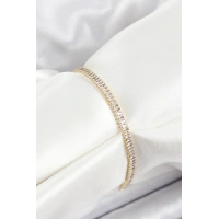 Pirinç Zirkon Taşlı İnce Su Yolu Model Gold Renk Kadın Bileklik