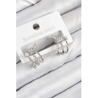 Pirinç Zirkon Taşlı İnci Detaylı Balık Kuyruğu Model Gümüş Renk Kadın Küpe