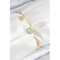 Pirinç Zirkon Taşlı İstiridye Model Gold Renk Kadın Bileklik