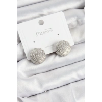 Pirinç Zirkon Taşlı İstiridye Model Gümüş Renk 925 Ayar Gümüş Çivi Kadın Küpe