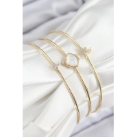 Pirinç Zirkon Taşlı İstiridye Ve Deniz Yıldızı Model Gold Renk Vip 3lü Kadın Bileklik