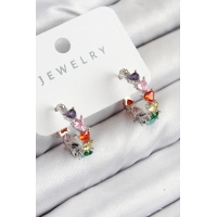 Pirinç Zirkon Taşlı Kalp Model Gümüş Renk Kadın Küpe