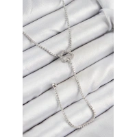 Pirinç Zirkon Taşlı Kalp Model Gümüş Renk  Y Kolye