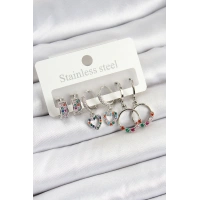 Pirinç Zirkon Taşlı Kalp Ve Halka Model Gold Renk 6lı Set Kadın Küpe