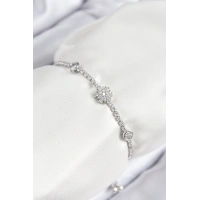 Pirinç Zirkon Taşlı Kar Tanesi Model Gümüş Renk Asansörlü Kadın Bileklik