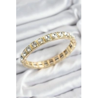 Pirinç Zirkon Taşlı Kare Model Gold Renk Lastikli Kadın Bileklik