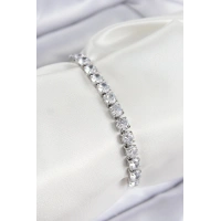 Pirinç Zirkon Taşlı Kare Model Gümüş Renk Asansörlü Kadın Bileklik