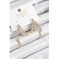 Pirinç Zirkon Taşlı Kayan Yıldız Model Gold Ve Gümüş Renk Kadın Küpe