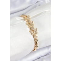 Pirinç Zirkon Taşlı Kelebek Model Gold Renk Kadın Bileklik