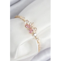 Pirinç Zirkon Taşlı Kelebek Model Gold Renk Kadın Bileklik