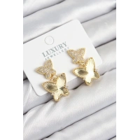 Pirinç Zirkon Taşlı Kelebek Model Gold Renk Kadın Küpe