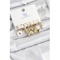 Pirinç Zİrkon Taşlı Kelebek ve Yıldız Model Gold Renk 3lü Çift Kadın Küpe