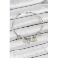 Pirinç Zirkon Taşlı Kelebek Ve Yıldız Model Gümüş Renk Charm Bileklik