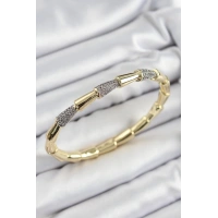Pirinç Zirkon Taşlı Kemik Model Gold Renk Vip Kadın Bileklik