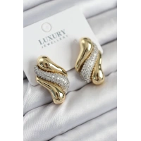 Pirinç Zirkon Taşlı Kıvrım Model Gold Renk Kadın Küpe
