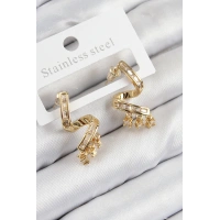 Pirinç Zirkon Taşlı Kıvrımlı Model Gold Renk Kadın Küpe