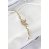 Pirinç Zirkon Taşlı Kuğu Model Gold Renk Kadın Bileklik