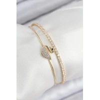 Pirinç Zirkon Taşlı Kuğu Model Gold Renk Kadın Bileklik