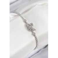 Pirinç Zirkon Taşlı Kuğu Model Gümüş Renk Kadın Bileklik