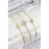 Pirinç Zirkon Taşlı Kutup Yıldızı Model Gold Renk Vip 3lü Kadın Bileklik