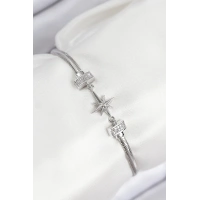 Pirinç Zirkon Taşlı Kutup Yıldızı Model Gümüş Renk Kadın Bileklik