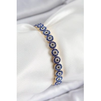 Pirinç Zirkon Taşlı Lacivert Nazar Model Gold Renk Lastikli Kadın Bileklik