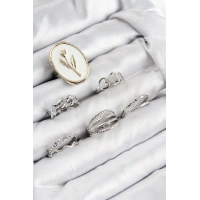 Pirinç Zirkon Taşlı Lale Model Gümüş Renk Kadın Yüzük Kombin Set