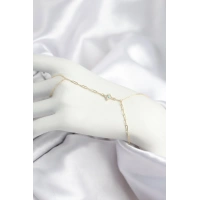 Pirinç Zirkon Taşlı Mavi Boncuklu Yonca Model Gold Renk Şahmeran