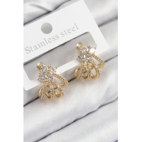 Pirinç Zirkon Taşlı Model Gold Renk Kadın Küpe