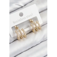 Pirinç Zirkon Taşlı Model Gold Renk Kadın Küpe