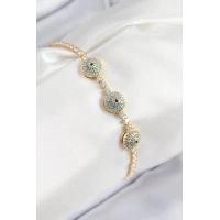 Pirinç Zirkon Taşlı Nazar Model Gold Renk Kadın Bileklik