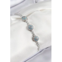 Pirinç Zirkon Taşlı Nazar Model Gümüş Renk Kadın Bileklik